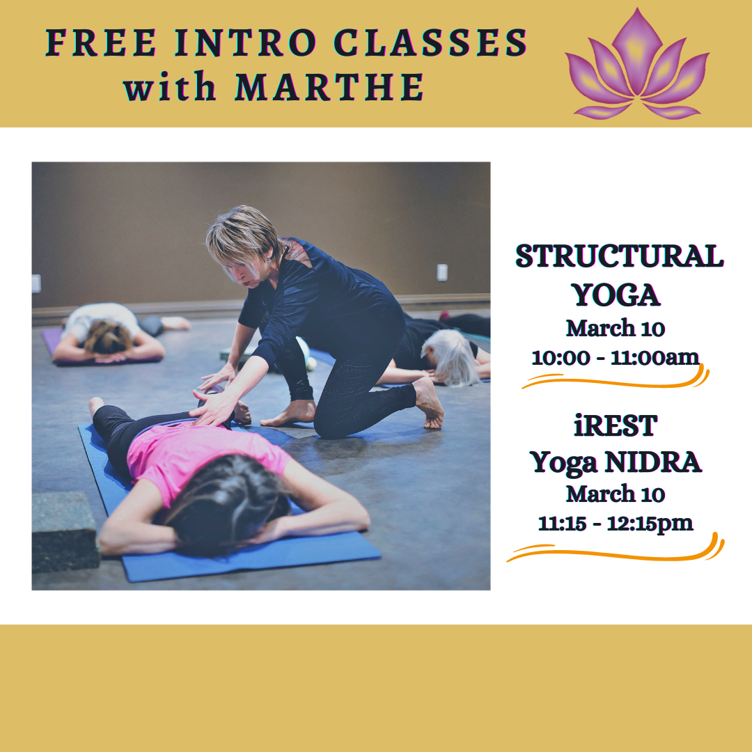 Free Introductory classes with Marthe March 10 Kelowna Yoga House
